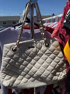 kate spade Quilted Cream Tote with Gold Chain Handles